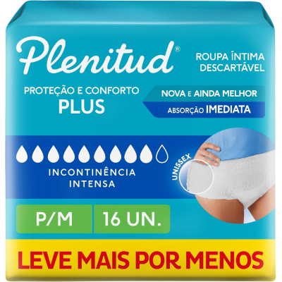 Roupa Íntima Descartável Unissex Plenitud Plus P/M Absorção Intensa 16 unidades