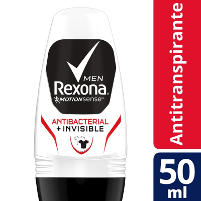 Desodorante Masculino Rexona Antibacterial + Invisible Roll-On 50ml