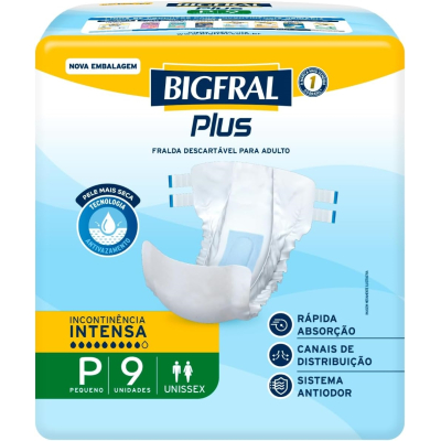 Fralda Geriátrica Unissex Bigfral Plus P Absorção Intensa 9 unidades