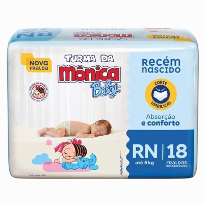 Fralda Descartável Recém-Nascido Turma da Mônica Baby RN 18 Unidades