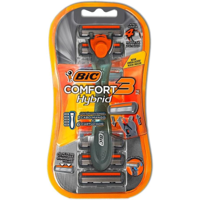 Aparelho De Barbear Bic Comfort 3 Hybrid Aloe Vera + Vitamina E Com 6 Cartuchos