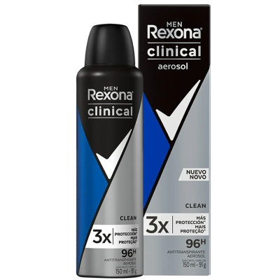 Desodorante Antitranspirante Aerosol Rexona Men Clinical Clean Masculino 96h 150ml