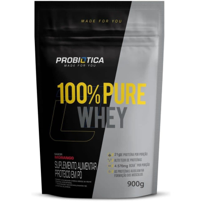 100% Pure Whey Refil Morango 900g Probiótica