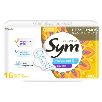 Absorvente Sym Premium Cobertura Seca Com Abas 16 Unidades