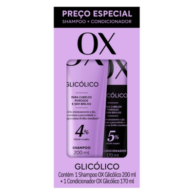 Kit Shampoo 200ml Condicionador 170ml Ox Glicólico