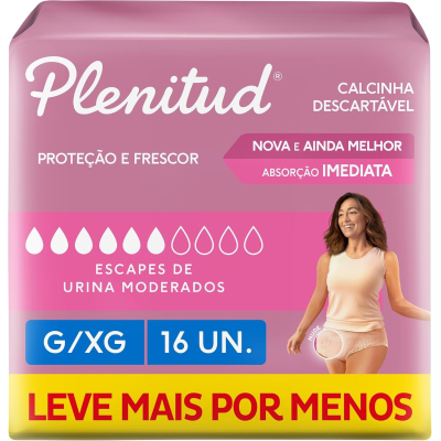 Roupa Íntima Descartável Plenitud Femme Feminino G/XG Absorção Moderada a Intensa 16 unidades