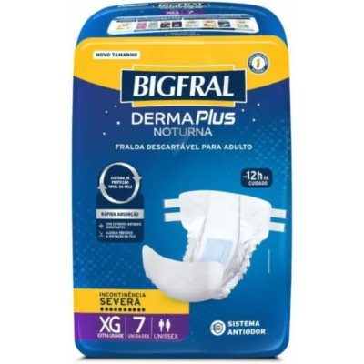 Fralda Geriátrica Unissex Bigfral Derma Plus Noturna XG Absorção Intensa 7 unidades