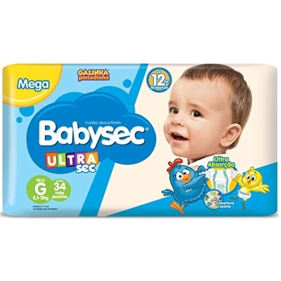 Fralda Babysec Ultrasec Galinha Pintadinha Mega G 32 unidades