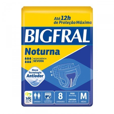 Fralda Geriátrica Unissex Bigfral Derma Plus Noturna M Absorção Intensa 8 unidades