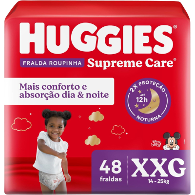 Fralda Calça Huggies Supreme Care Roupinha Disney Baby XXG 48 unidades