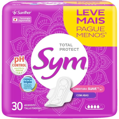 Absorvente Sym Total Protect Suave com Abas 30 Unidades
