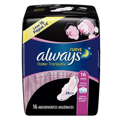 Absorvente Always Noites Tranquilas Suave com Abas - 16 unidades