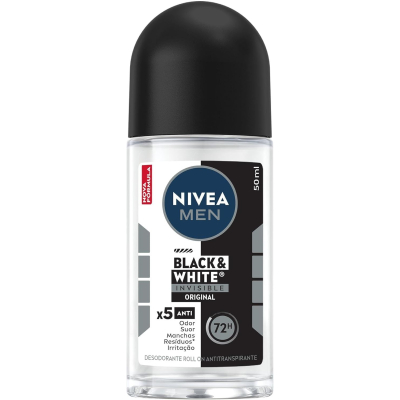 Desodorante Antitranspirante Roll-On Nivea Men Black & White Invisible 72h 50ml