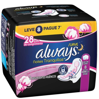 Absorvente Always Noites Tranquilas Suave com Abas - 8 unidades