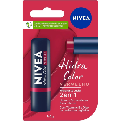 Hidratante Labial Nivea Hidra Color 2 em 1 Vermelho 4,8g