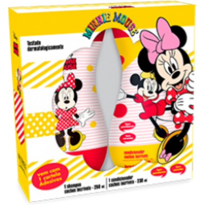 Kit sh 250ml + cond 230ml minnie cachos + cartela de adesivos