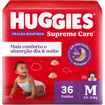 Fralda Calça Huggies Supreme Care Roupinha Disney Baby M 36 unidades
