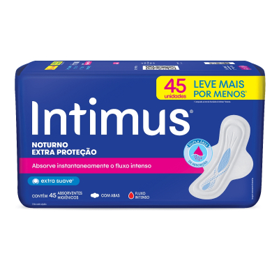 Absorvente Intimus Noturno Extra Proteção Cobertura Suave Com Abas 45 unidades
