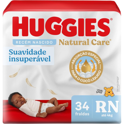 Fralda Huggies Natural Care Disney Baby RN 34 unidades